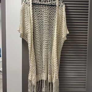 Cream Crochet Fringe Cardigan
